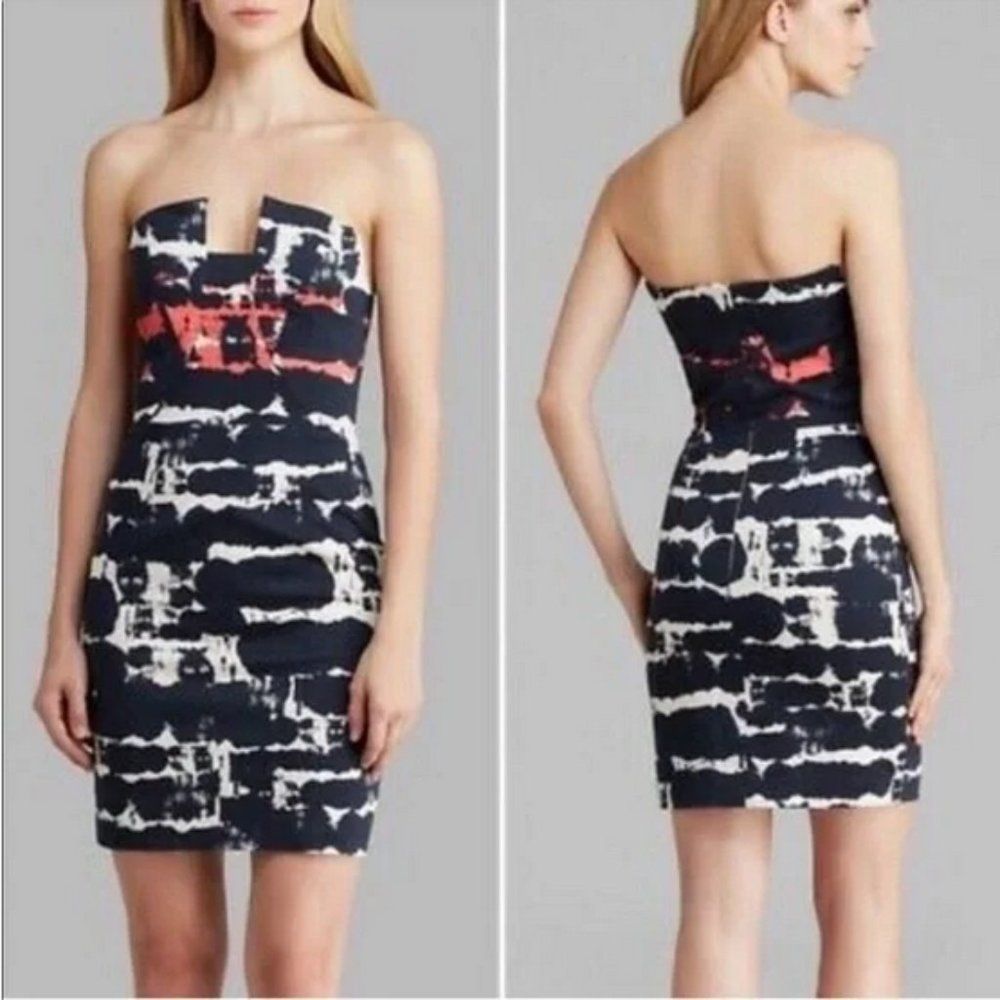 Black Halo Lena Strapless Sheath Printed Dress